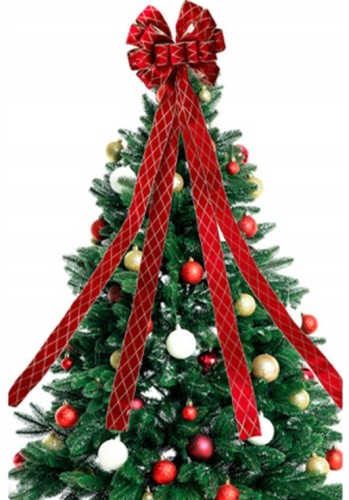 Przejdź do produktu Kokarda czub szpic na choinkę 33cm wstążka 130cm czerwona 684422