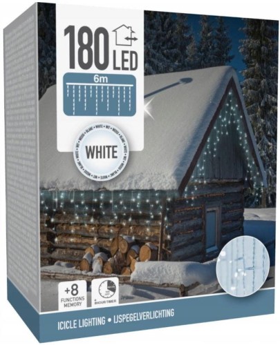 Przejdź do produktu Lampki kurtyna świetlna zewnętrzna 180 led biały zimny 6m timer 810203