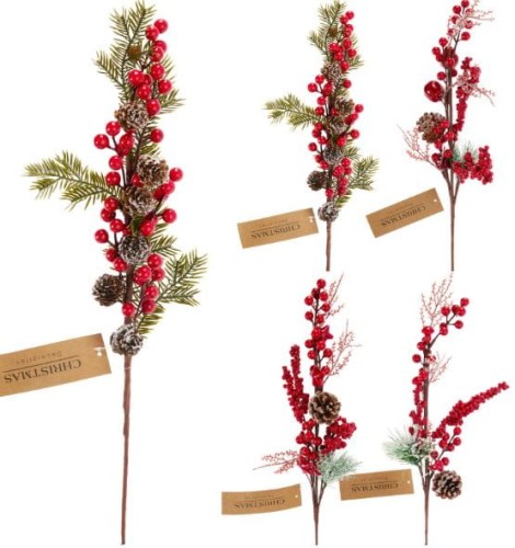 Przejdź do produktu Gałązka z czerwonymi jagodami świąteczna 55 cm 1 szt. 529976