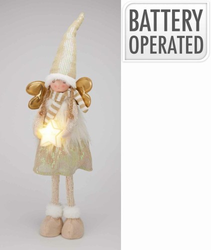 Przejdź do produktu Anioł LED 67 cm pluszowy kremowy z gwiazdką na baterie