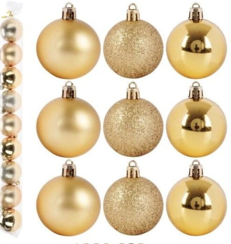 Przejdź do produktu Bombki choinkowe świąteczne nietłukące ZŁOTE zestaw bombek 6cm 9szt