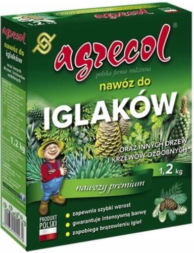 Przejdź do produktu Nawóz do iglaków na intensywnie zieloną barwę igieł 1,2kg AGRECOL