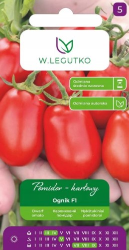 Przejdź do produktu Pomidor gruntowy karłowy owalny plenny Ognik F1 nasiona 0,5g Legutko