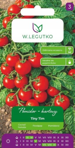 Przejdź do produktu Pomidor koktajlowy słodki na balkon sztywne pędy Tiny Tim 0,4g Legutko