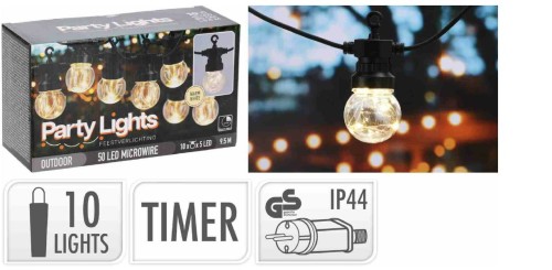 Przejdź do produktu Oświetlenie party 10 LED 9,5 m biały ciepły IP44 TIMER 330381