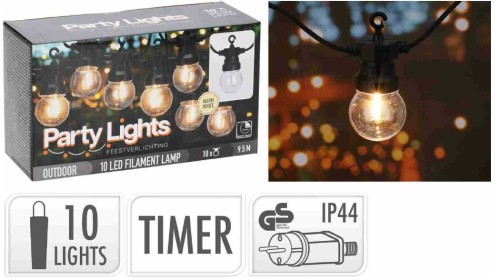 Przejdź do produktu Oświetlenie party 10 LED 9,5 m biały ciepły IP44 TIMER 330442
