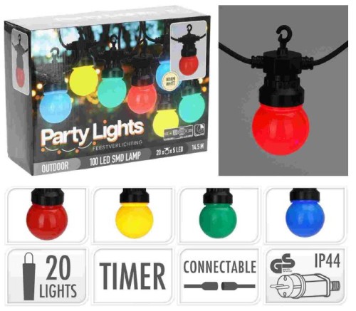 Przejdź do produktu Oświetlenie party 20 LED 14,5 m kolorowe IP44 możliwość łączenia 331494 
