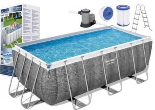 Przejdź do produktu Basen stelażowy szary rattan 412x201x122 cm Bestway 56722