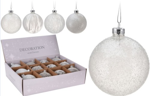Przejdź do produktu Bombka szklana biała  8cm 12szt 323597 ozdoba
