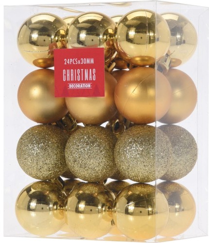 Przejdź do produktu Bombki złote plastikowe 24szt 3cm ozdoba 587371