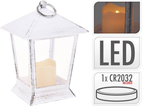 Przejdź do produktu Latarnia ze świecą na baterie lampion plastikowy biała 688597