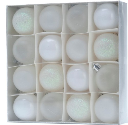 Przejdź do produktu Bombki białe plastikowe 4cm 16szt 434310