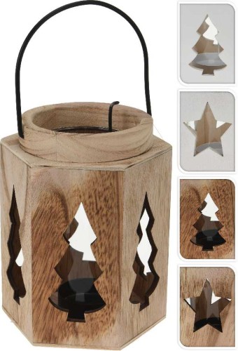 Przejdź do produktu Lampion latarnia drewniana 18cm 278521 ozdoba świąteczna 