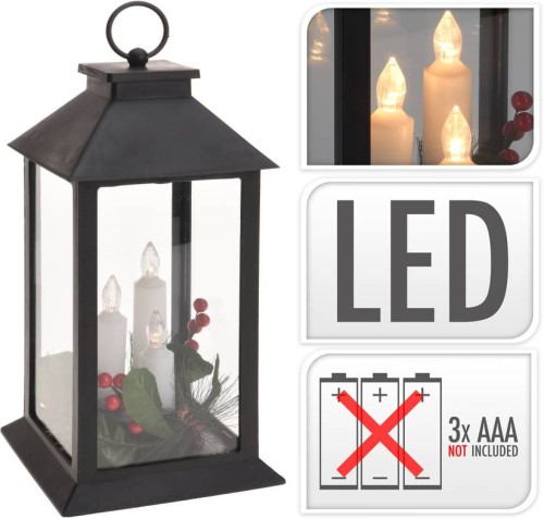 Przejdź do produktu Latarnia ze świecą na baterie lampion plastikowy czarny 688696