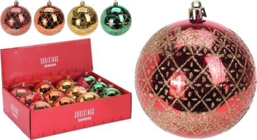 Przejdź do produktu Bombki plastikowe 12szt kolorowe 7,5cm ozdoba 730548