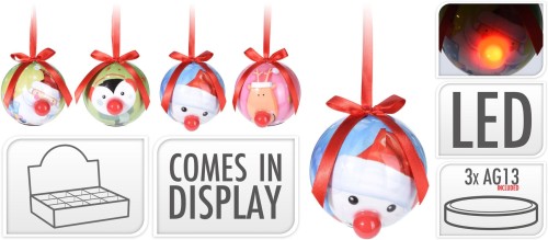 Przejdź do produktu Bombki ze świecącym nosem LED 7,5cm ozdoba 619539