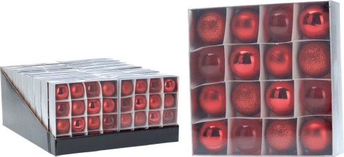 Przejdź do produktu Bombki czerwone plastikowe 16szt 4cm 433924