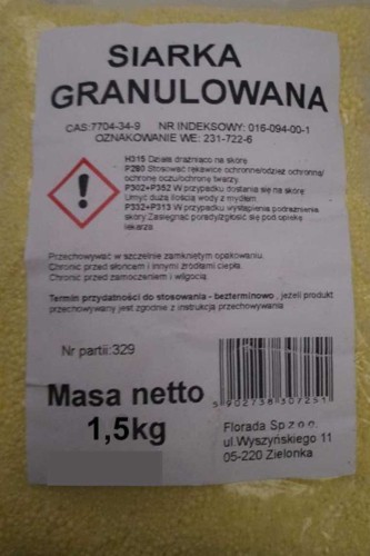 Przejdź do produktu SIARKA GRANULOWANA 25KG ODKAŻANIE GRZYBOBÓJCZY ZAKWASZANIE