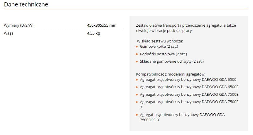 Zestaw transportowy DAEWOO DAWK 30