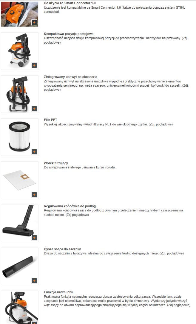 wyposażenie odkurzacza Stihl SE 33